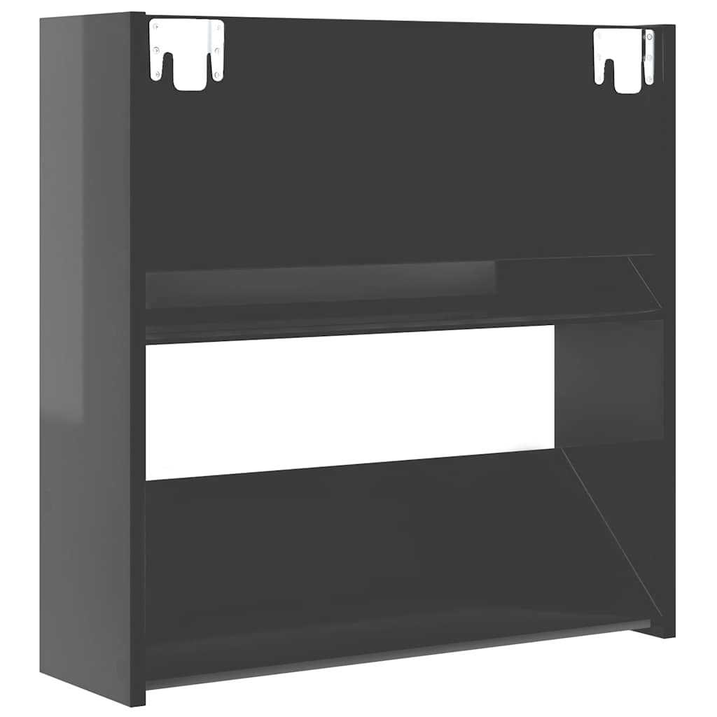 magasfényű szürke szerelt fa fali cipősszekrény 60 x 18 x 60 cm