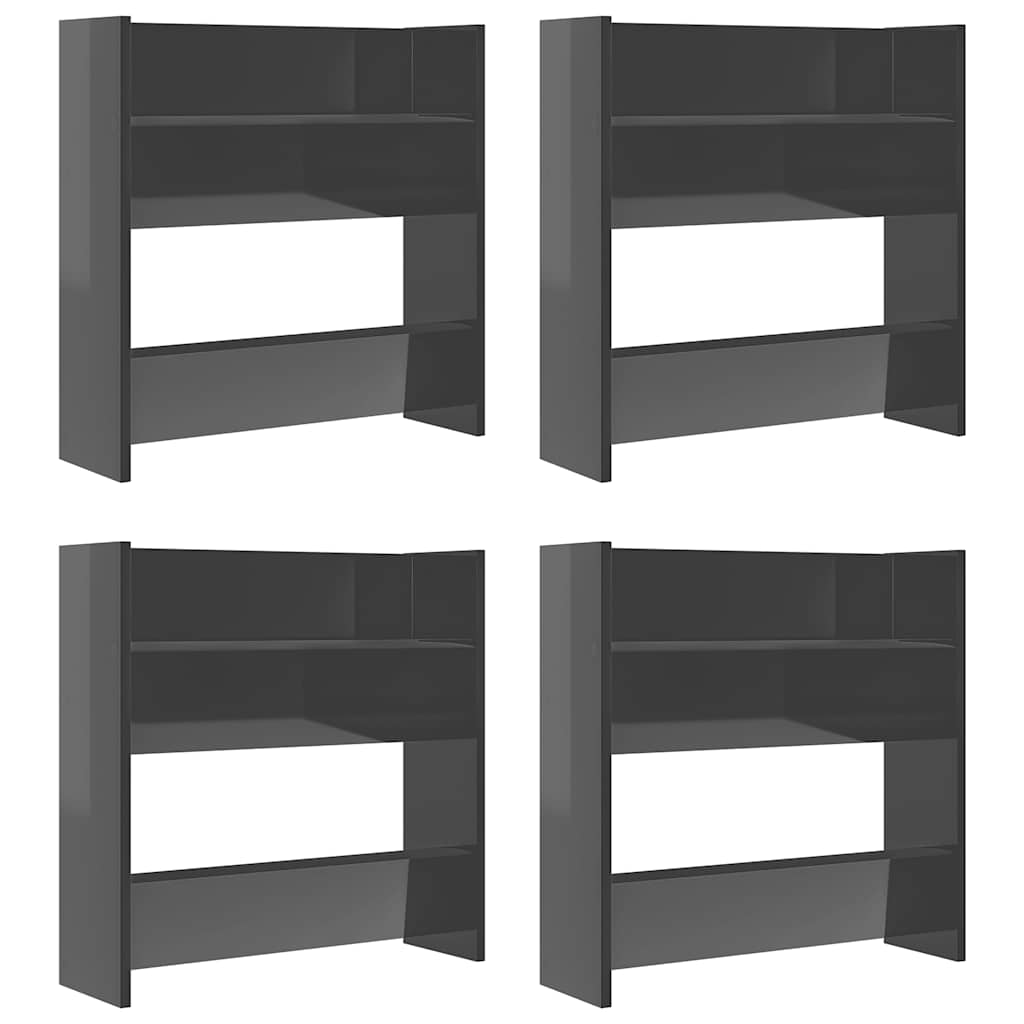 4 db magasfényű szürke szerelt fa fali cipősszekrény 60x18x60cm