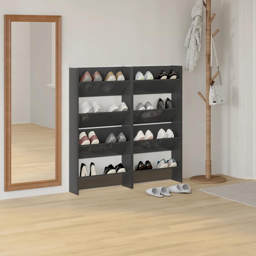 4 db magasfényű szürke szerelt fa fali cipősszekrény 60x18x60cm