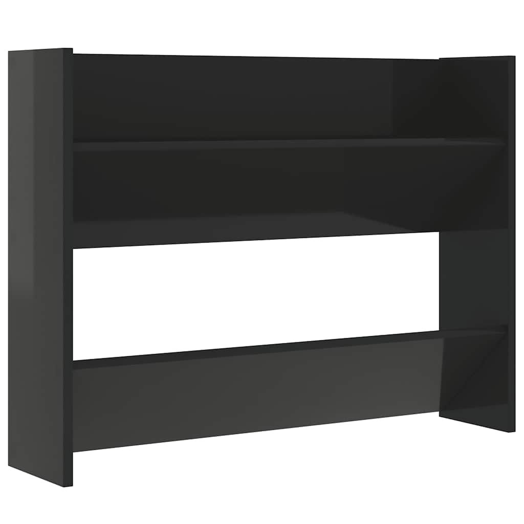 magasfényű fekete szerelt fa fali cipősszekrény 80 x 18 x 60 cm