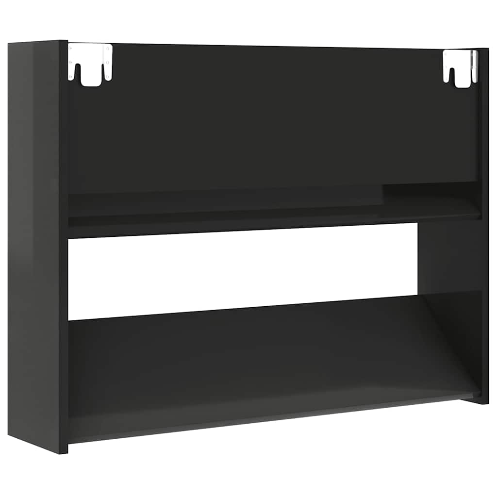 magasfényű fekete szerelt fa fali cipősszekrény 80 x 18 x 60 cm