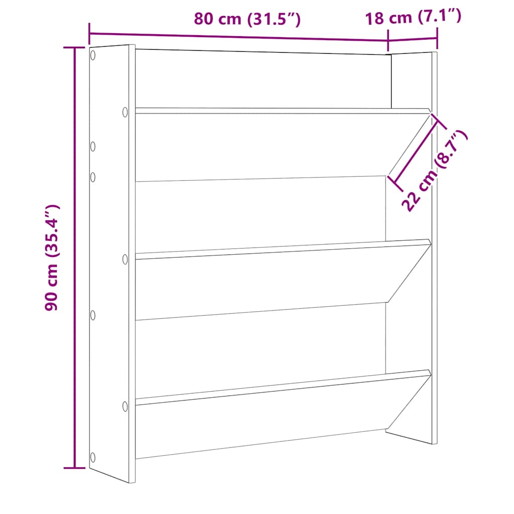 fekete szerelt fa fali cipősszekrény 80 x 18 x 90 cm