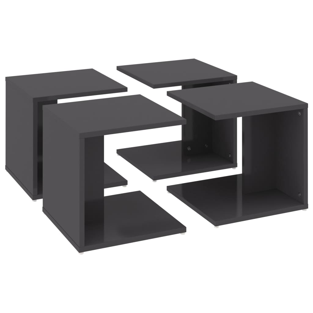 4 db magasfényű szürke szerelt fa dohányzóasztal 33x33x33 cm