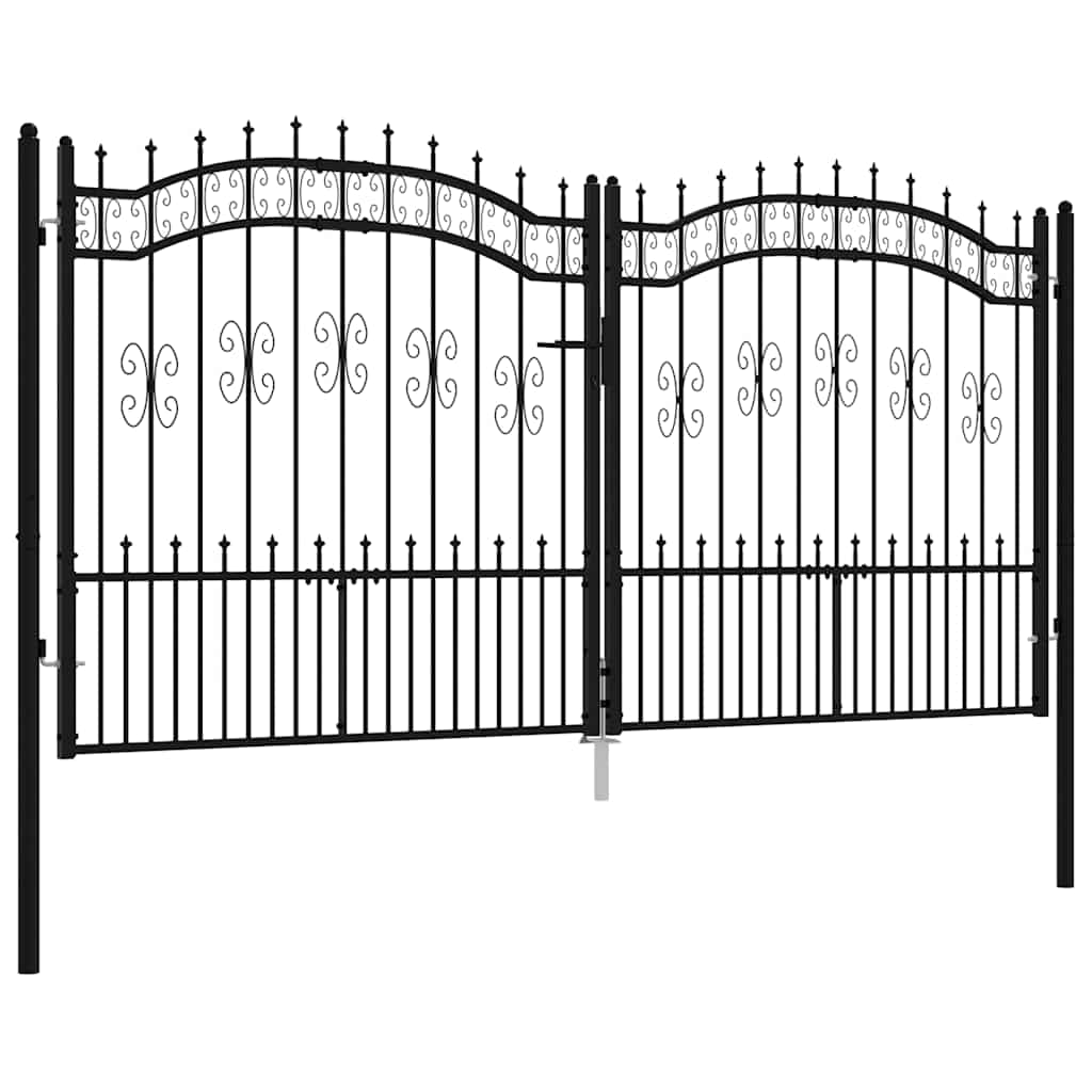 fekete acél kerítéskapu KAMPEN lándzsás tetejű 302 x 150 cm