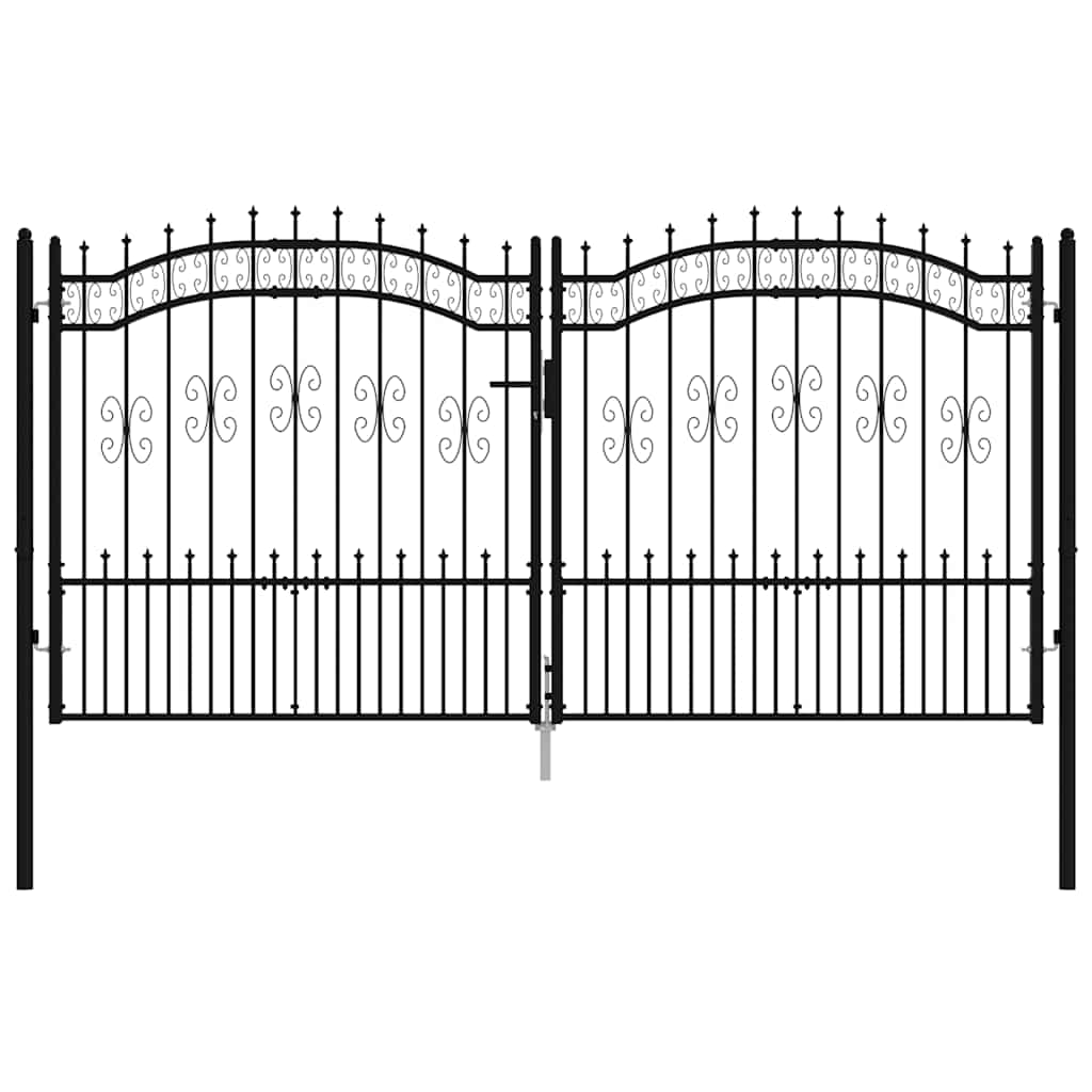 fekete acél kerítéskapu KAMPEN lándzsás tetejű 302 x 150 cm