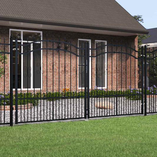 fekete acél kerítéskapu KAMPEN lándzsás tetejű 302 x 150 cm