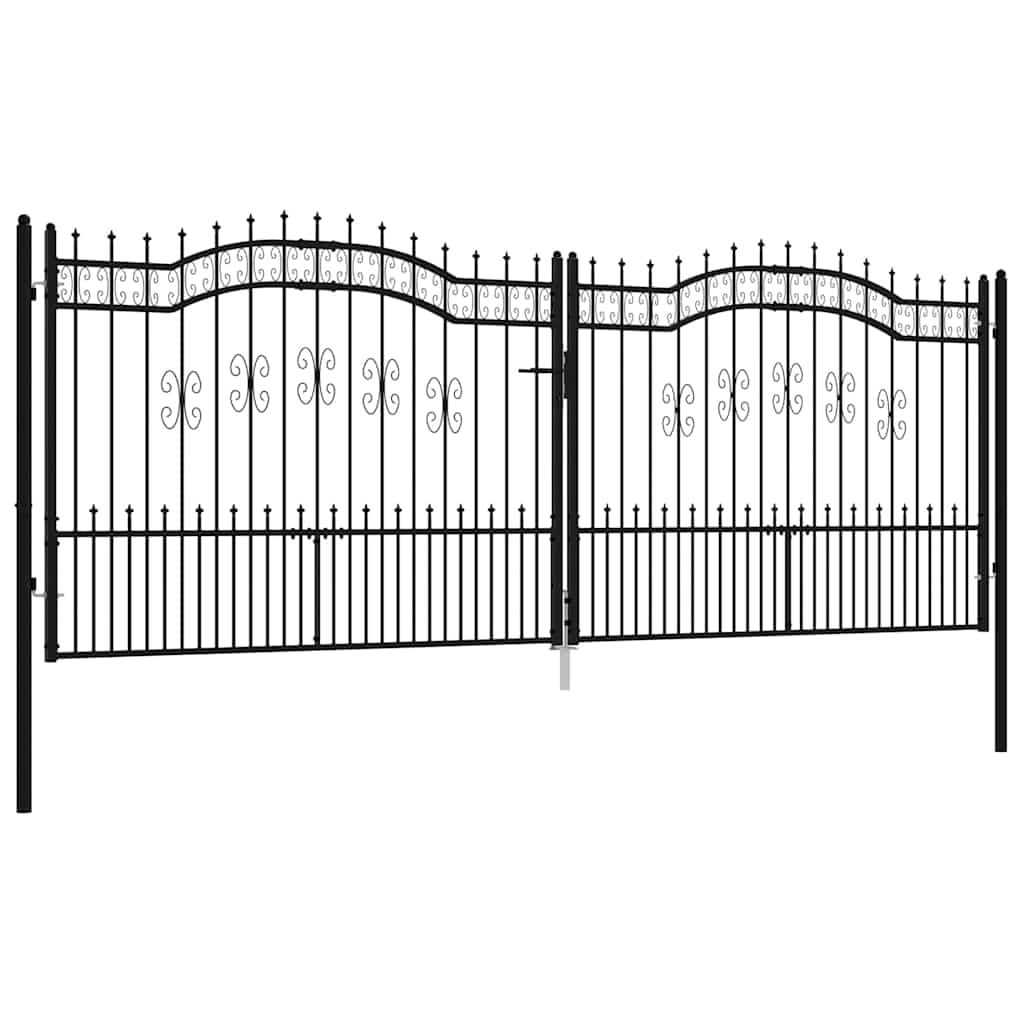 fekete acél kerítéskapu KAMPEN lándzsás tetejű 394,5 x 150 cm