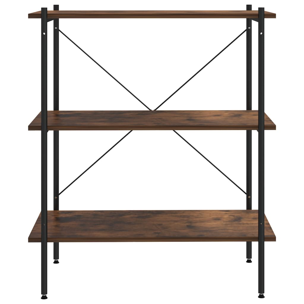 fekete és sötét faszínű 3 szintes polcrendszer 80x40x92 cm