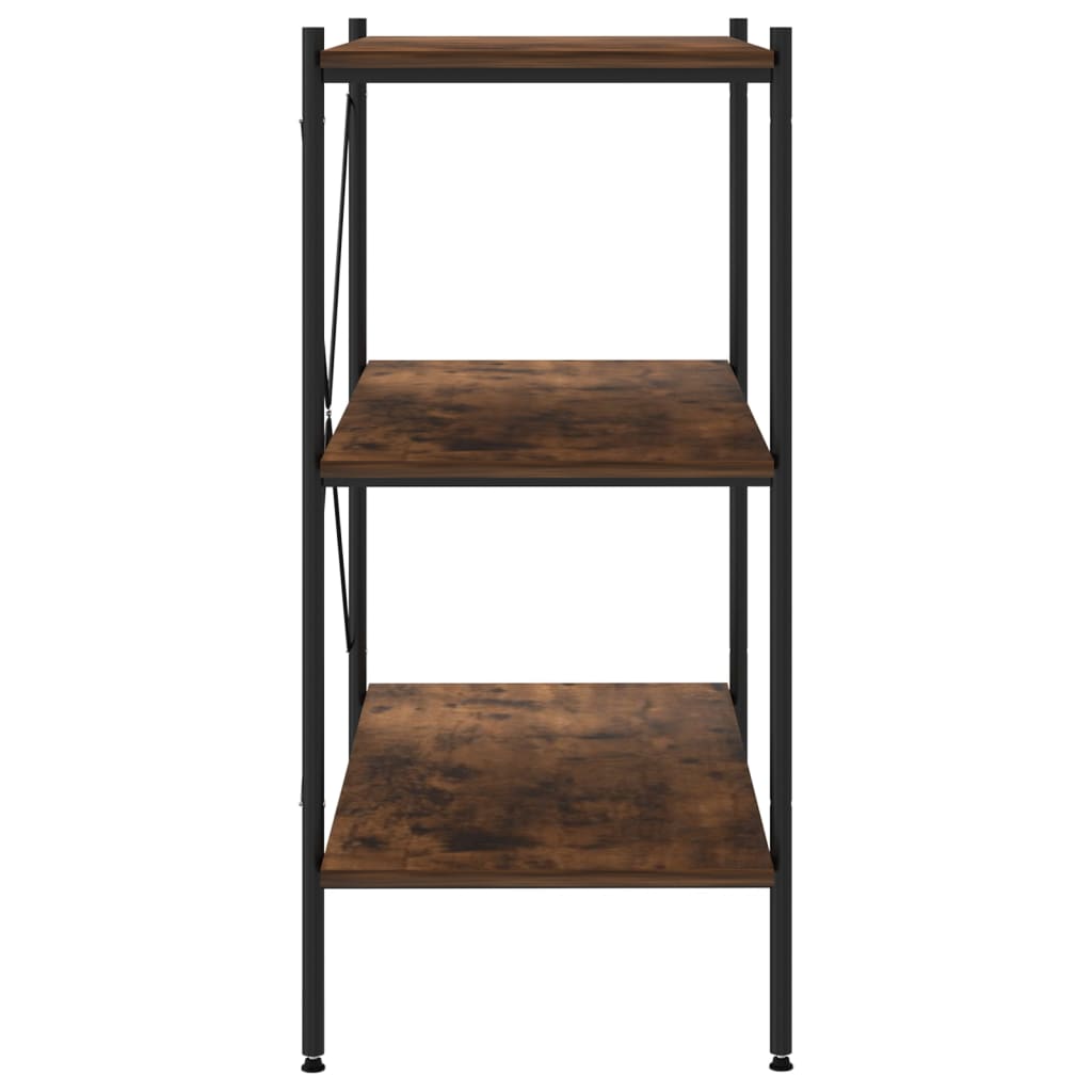 fekete és sötét faszínű 3 szintes polcrendszer 80x40x92 cm
