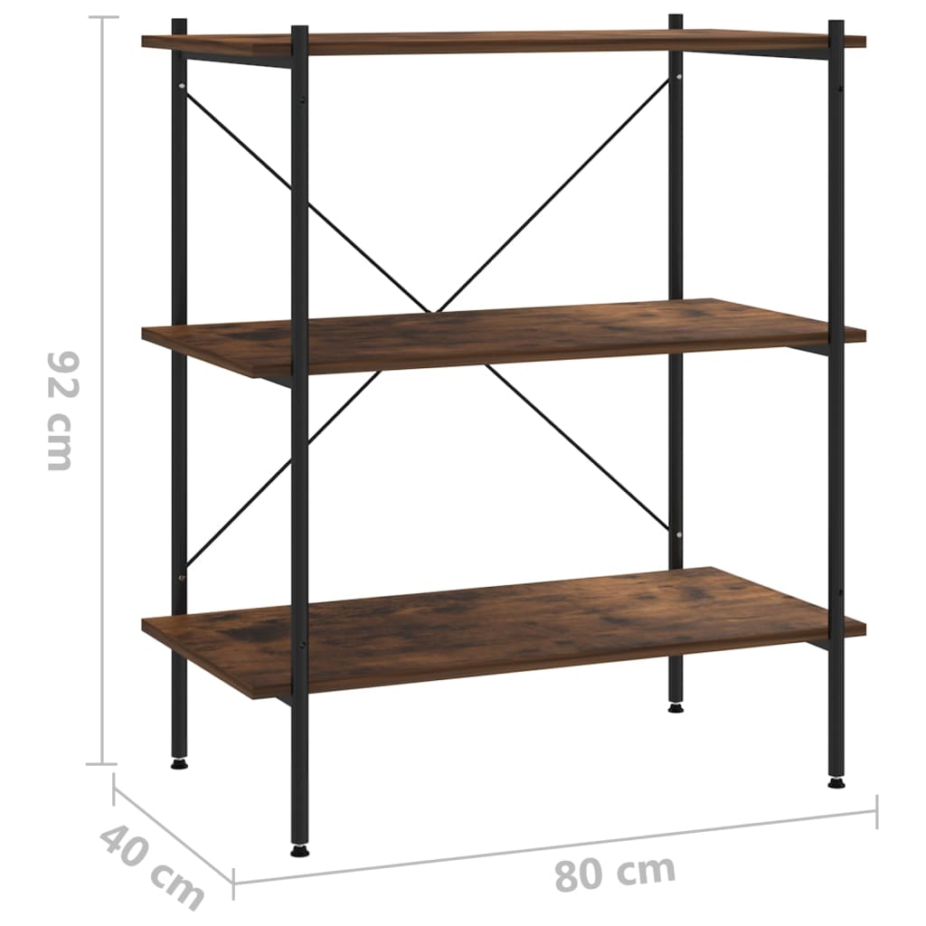 fekete és sötét faszínű 3 szintes polcrendszer 80x40x92 cm