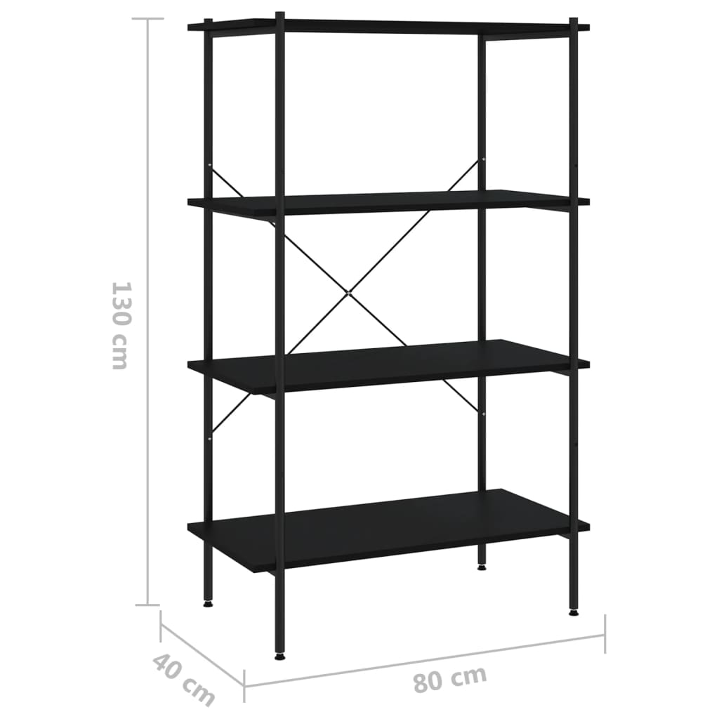 fekete 4 szintes polcrendszer 80 x 40 x 130 cm