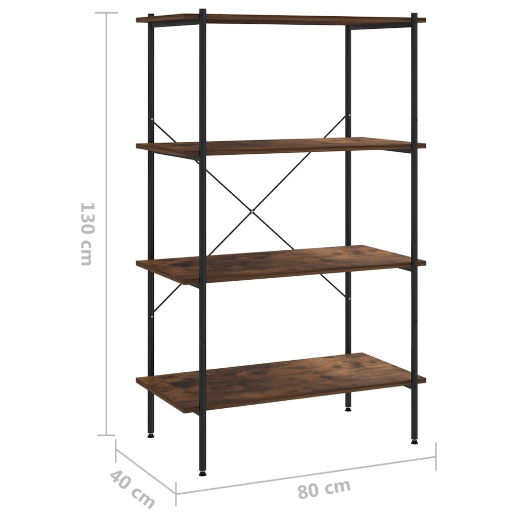 fekete és sötét faszínű 4 szintes polcrendszer 80 x 40 x 130 cm