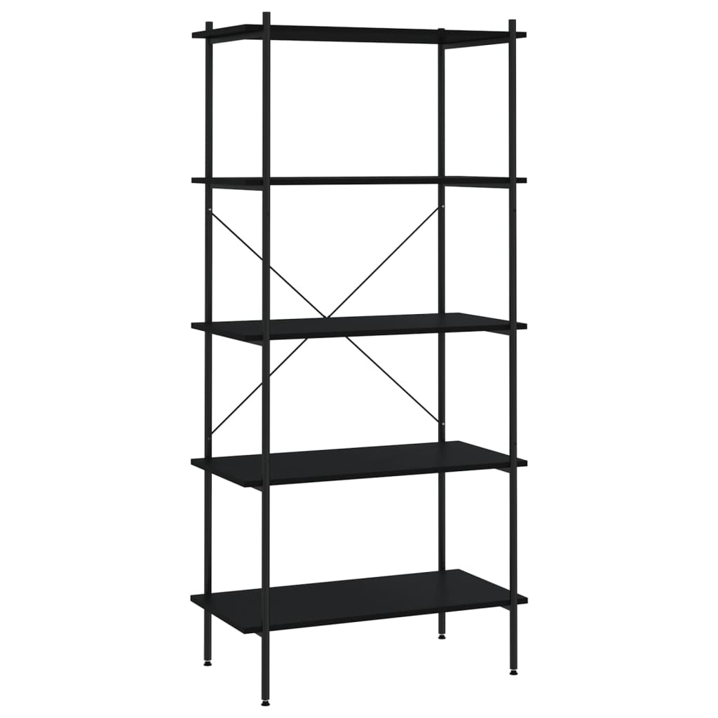fekete 5 szintes polcrendszer 80x40x163 cm