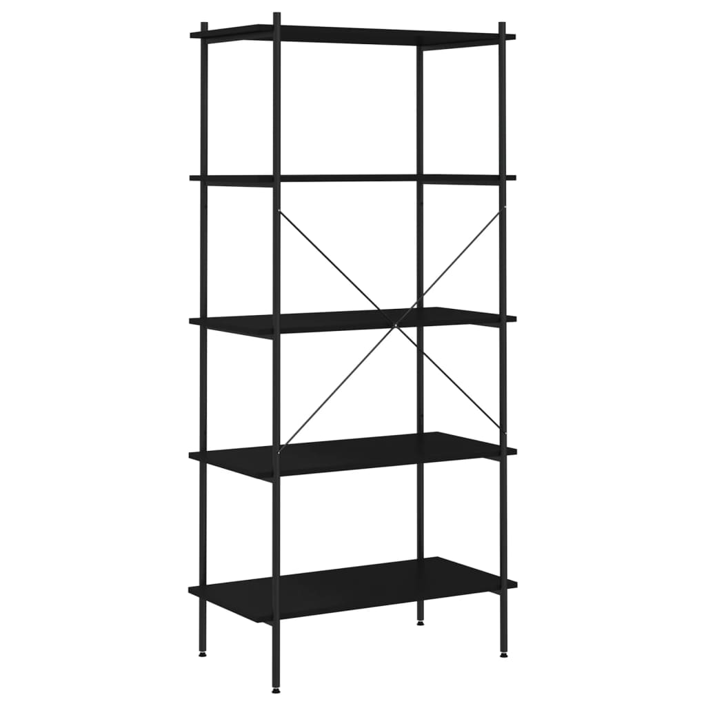 fekete 5 szintes polcrendszer 80x40x163 cm