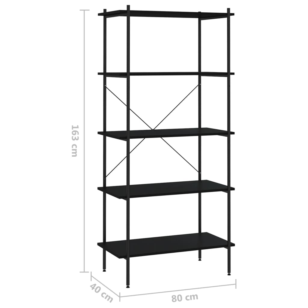 fekete 5 szintes polcrendszer 80x40x163 cm