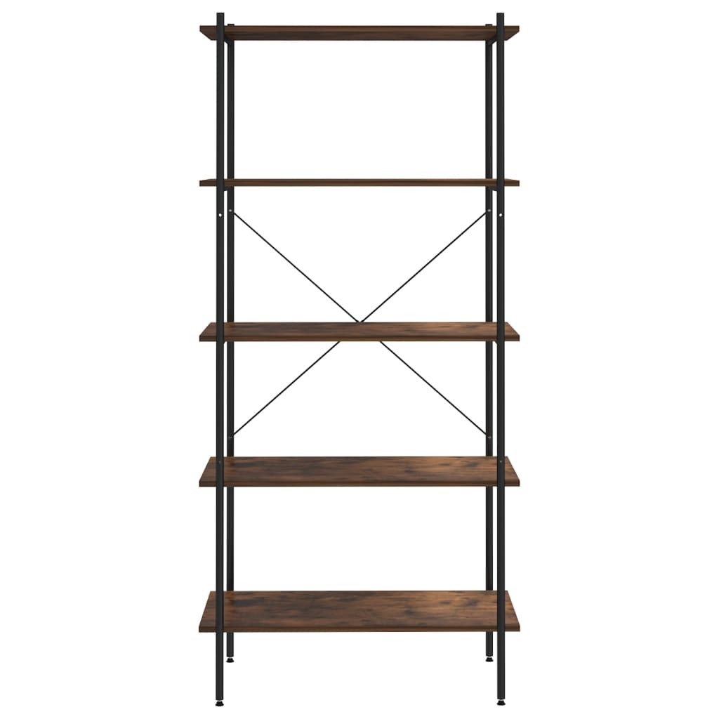 fekete és sötét faszínű 4 szintes polcrendszer 80 x 40 x 163 cm