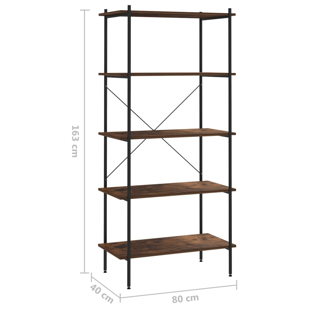 fekete és sötét faszínű 4 szintes polcrendszer 80 x 40 x 163 cm