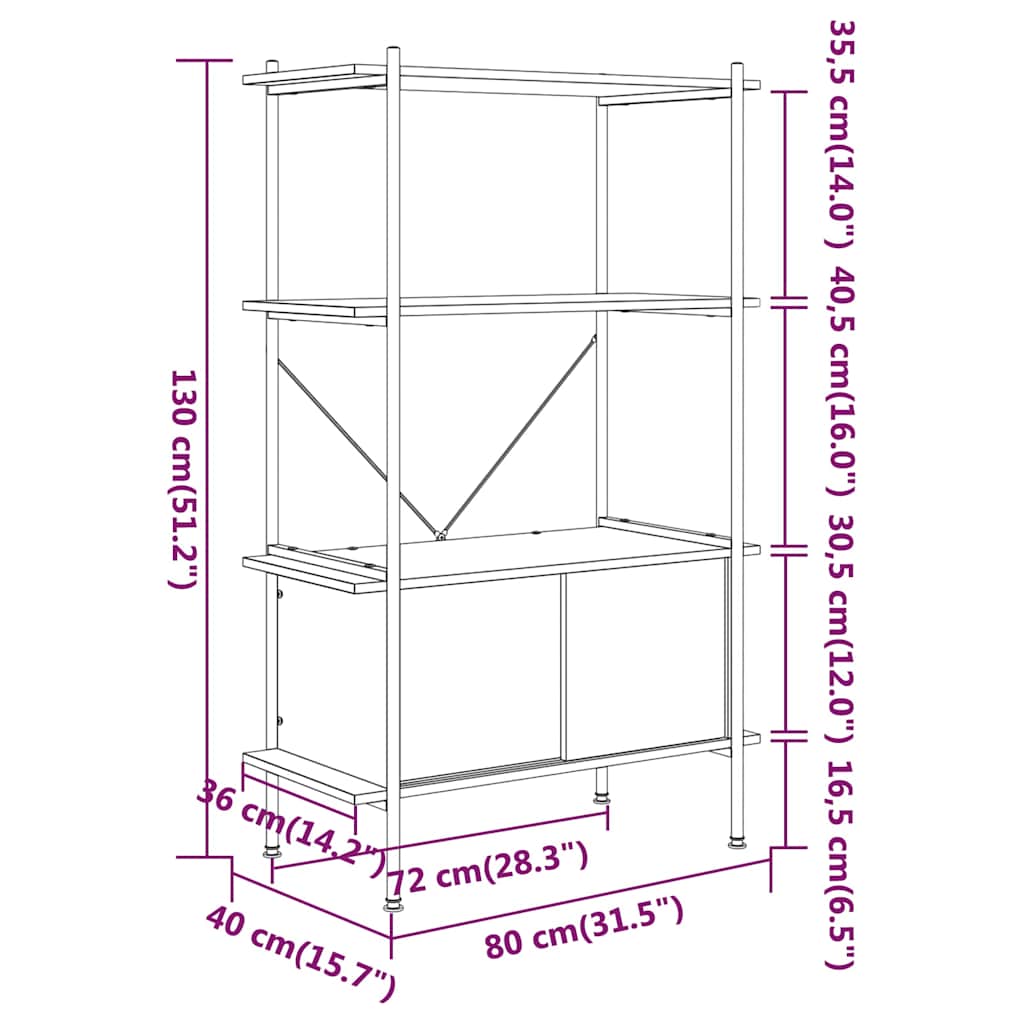 4 szintes acél és szerelt fa polc szekrénnyel 80x40x130 cm