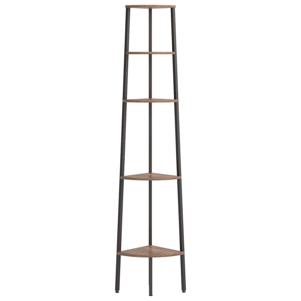 5 szintes sötétbarna és fekete sarokpolc 45,5 x 31,5 x 180 cm