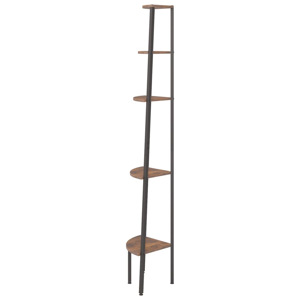 5 szintes sötétbarna és fekete sarokpolc 45,5 x 31,5 x 180 cm