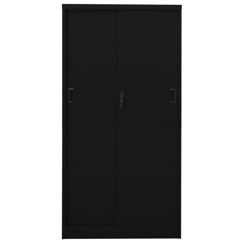 fekete acél tolóajtós irodai szekrény 90 x 40 x 180 cm
