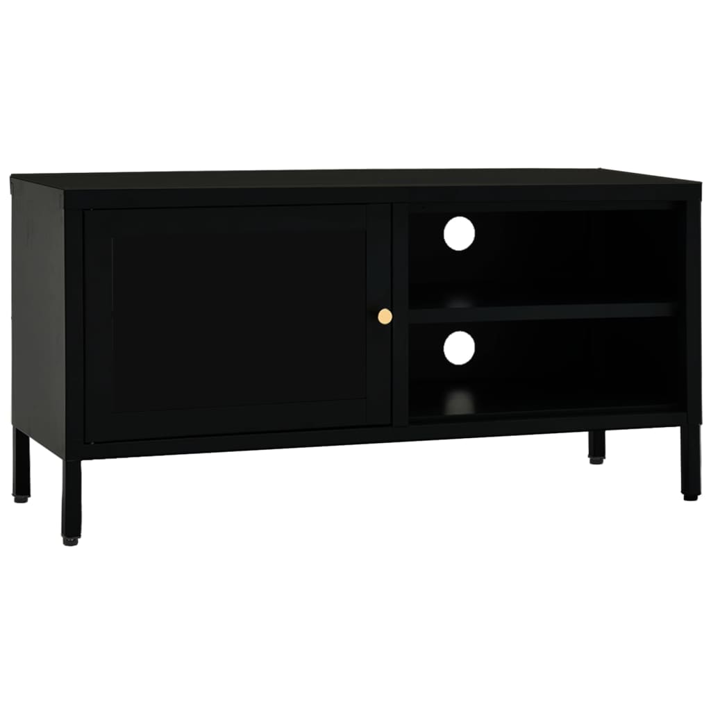 fekete acél és üveg TV-szekrény 90 x 30 x 44 cm