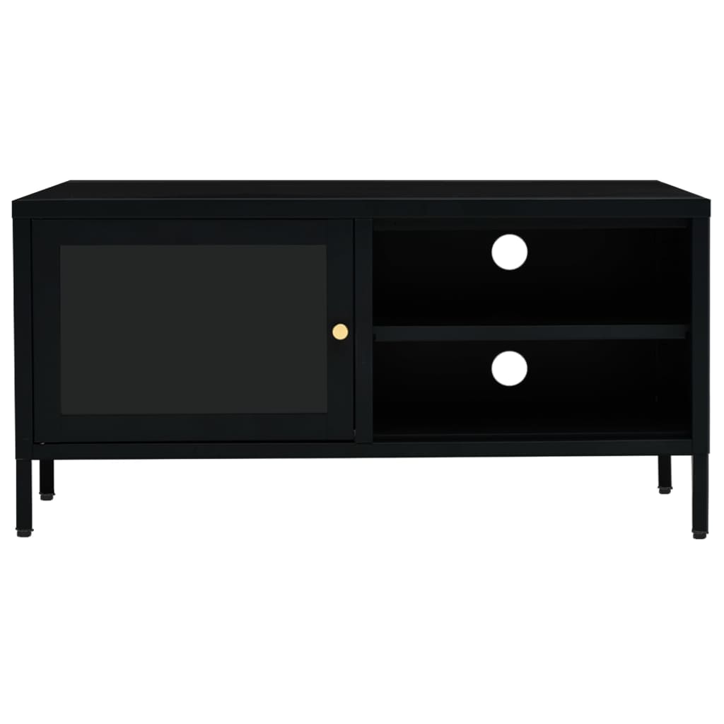 fekete acél és üveg TV-szekrény 90 x 30 x 44 cm