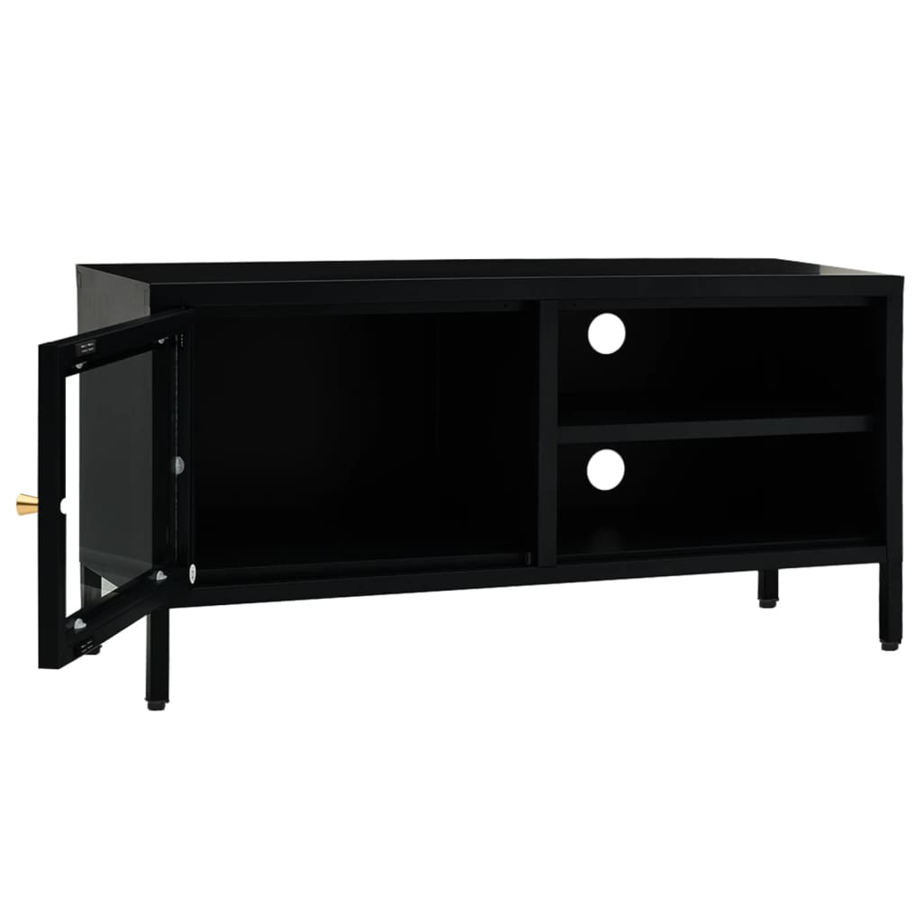 fekete acél és üveg TV-szekrény 90 x 30 x 44 cm