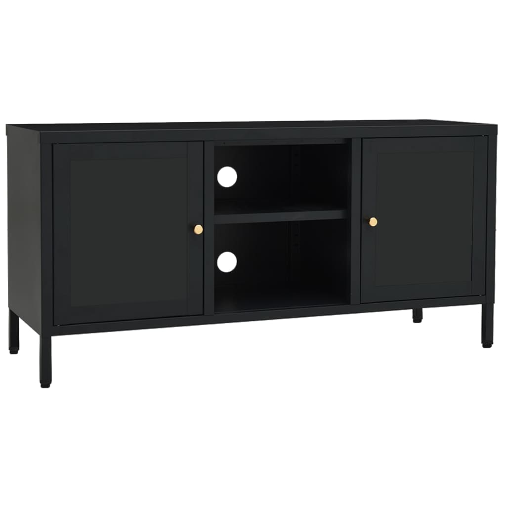 fekete acél és üveg TV-szekrény 105 x 35 x 52 cm