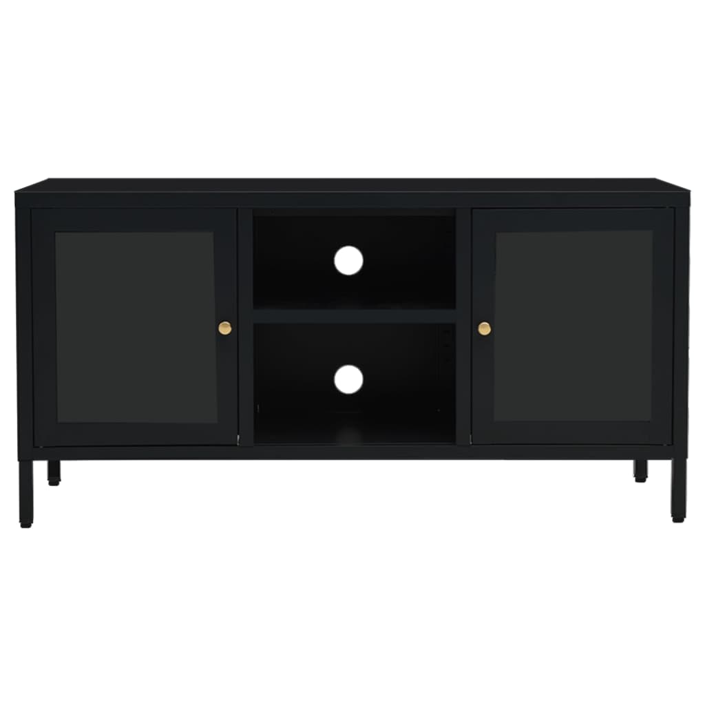fekete acél és üveg TV-szekrény 105 x 35 x 52 cm