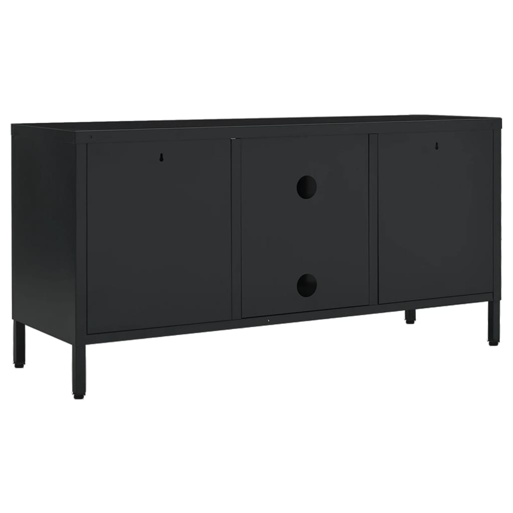 fekete acél és üveg TV-szekrény 105 x 35 x 52 cm