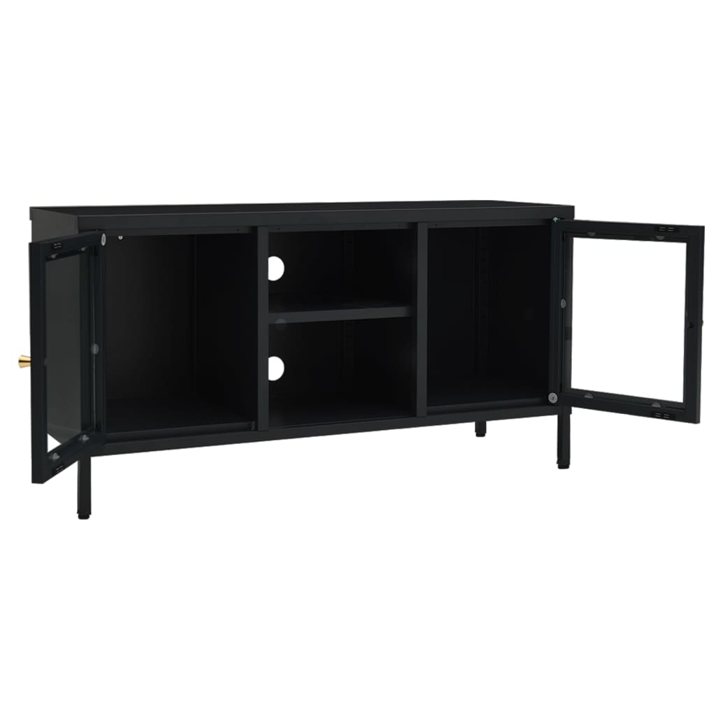 fekete acél és üveg TV-szekrény 105 x 35 x 52 cm