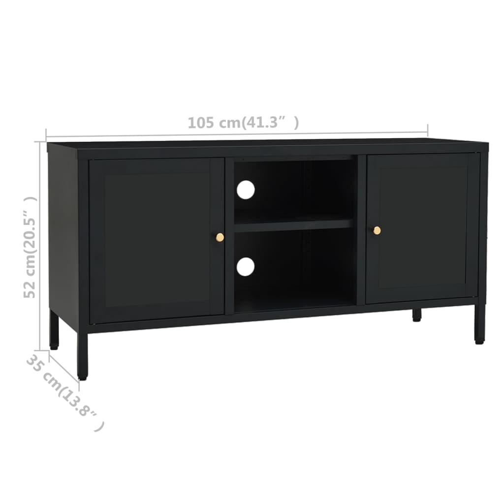 fekete acél és üveg TV-szekrény 105 x 35 x 52 cm