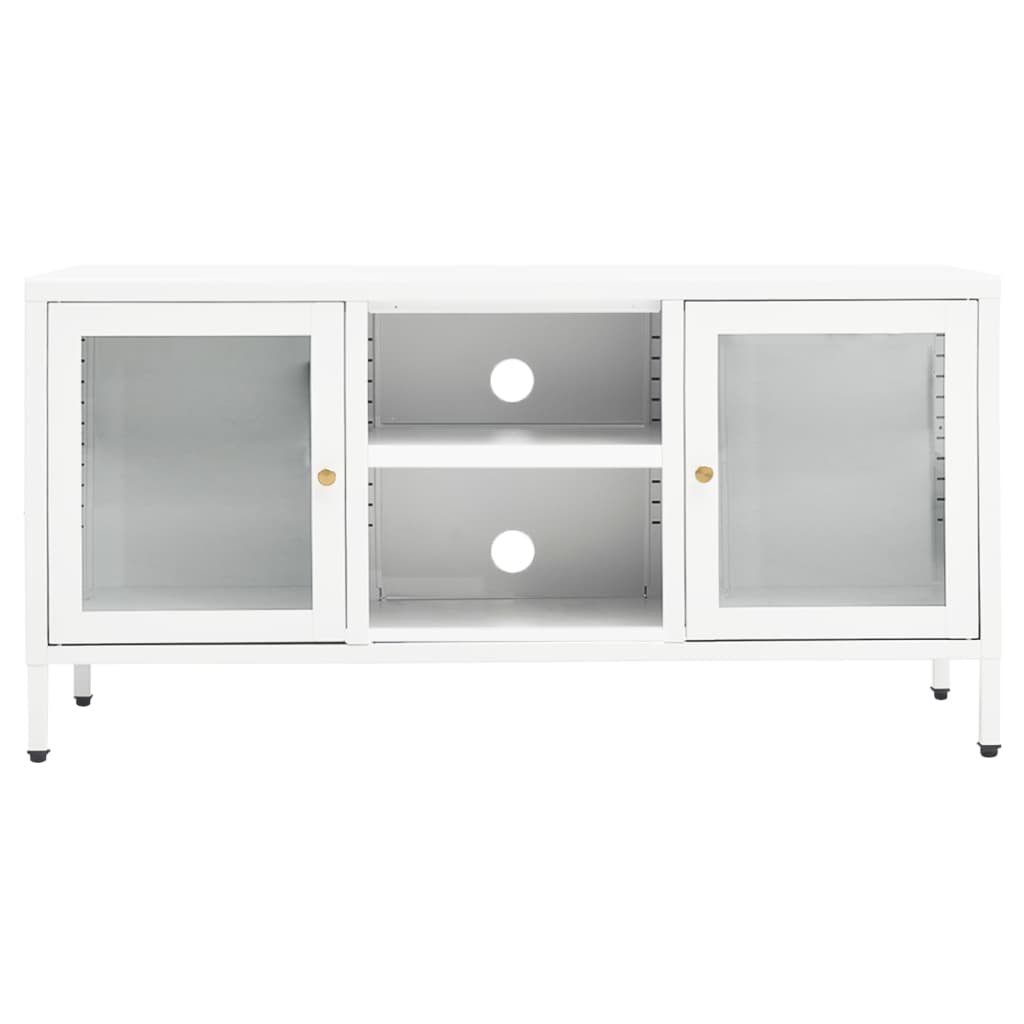 fehér acél és üveg TV-szekrény 105x35x52 cm