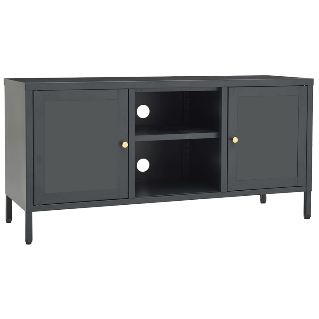 antracitszürke acél és üveg TV-szekrény 105 x 35 x 52 cm