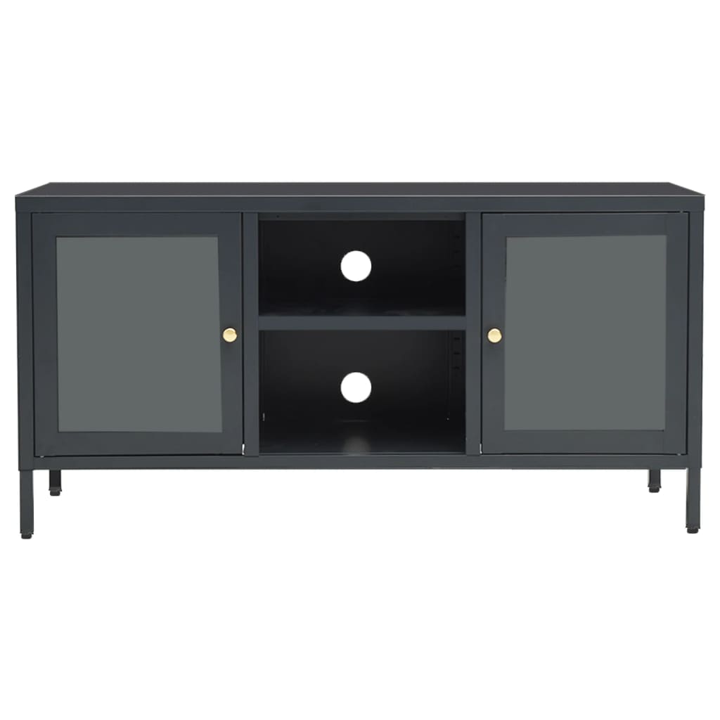 antracitszürke acél és üveg TV-szekrény 105 x 35 x 52 cm