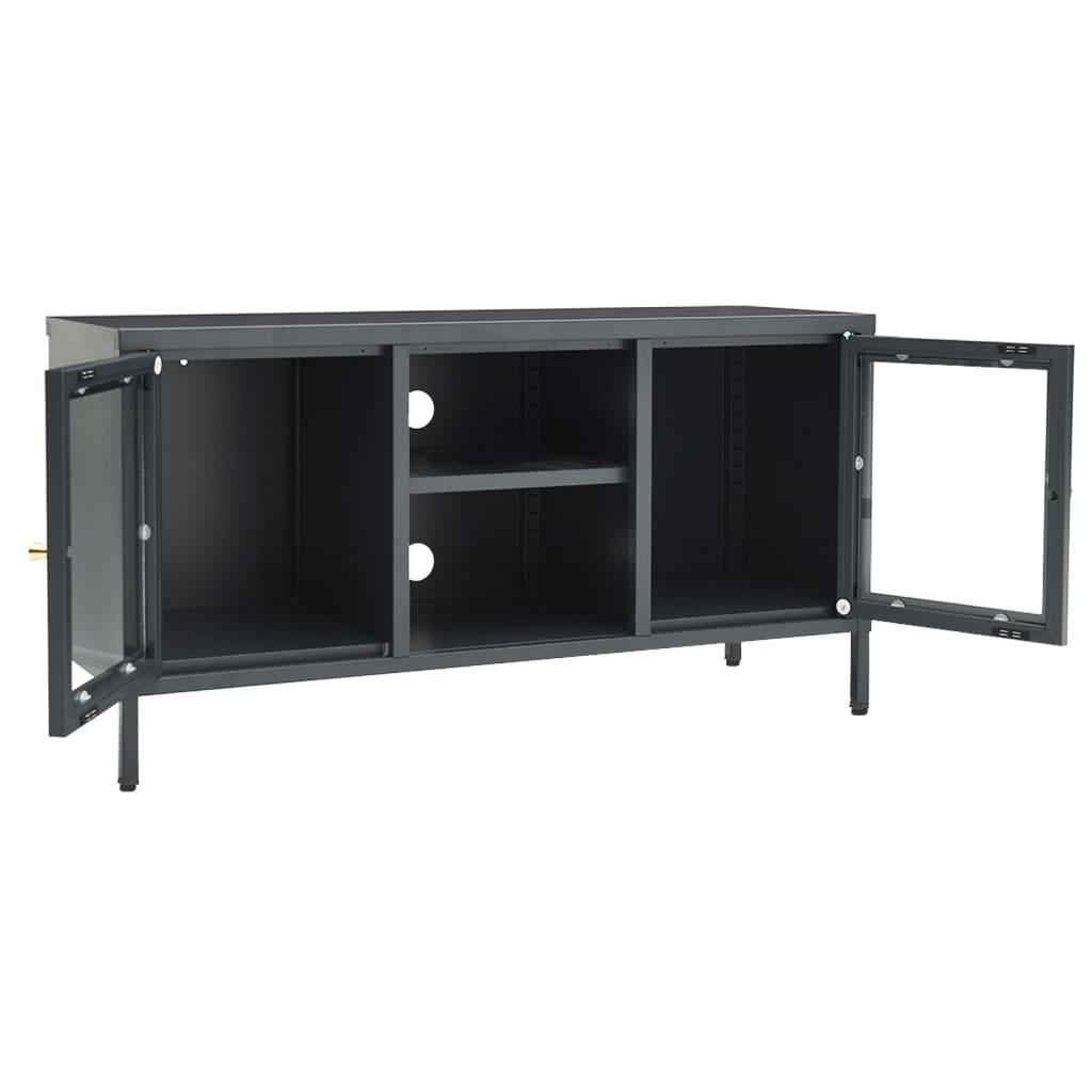 antracitszürke acél és üveg TV-szekrény 105 x 35 x 52 cm