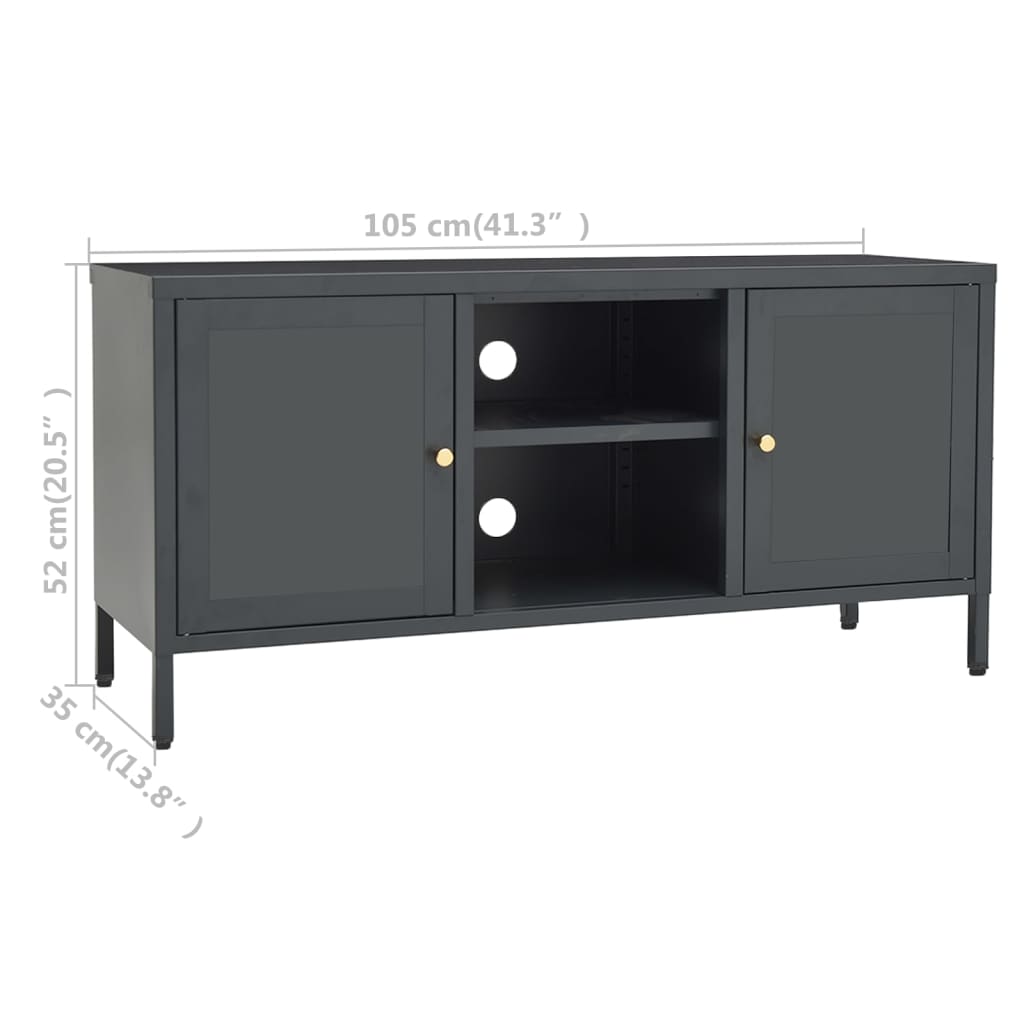 antracitszürke acél és üveg TV-szekrény 105 x 35 x 52 cm