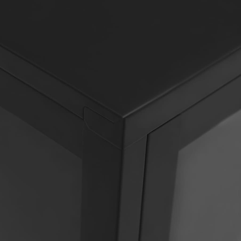 fekete acél és üveg tálalószekrény 105 x 35 x 70 cm