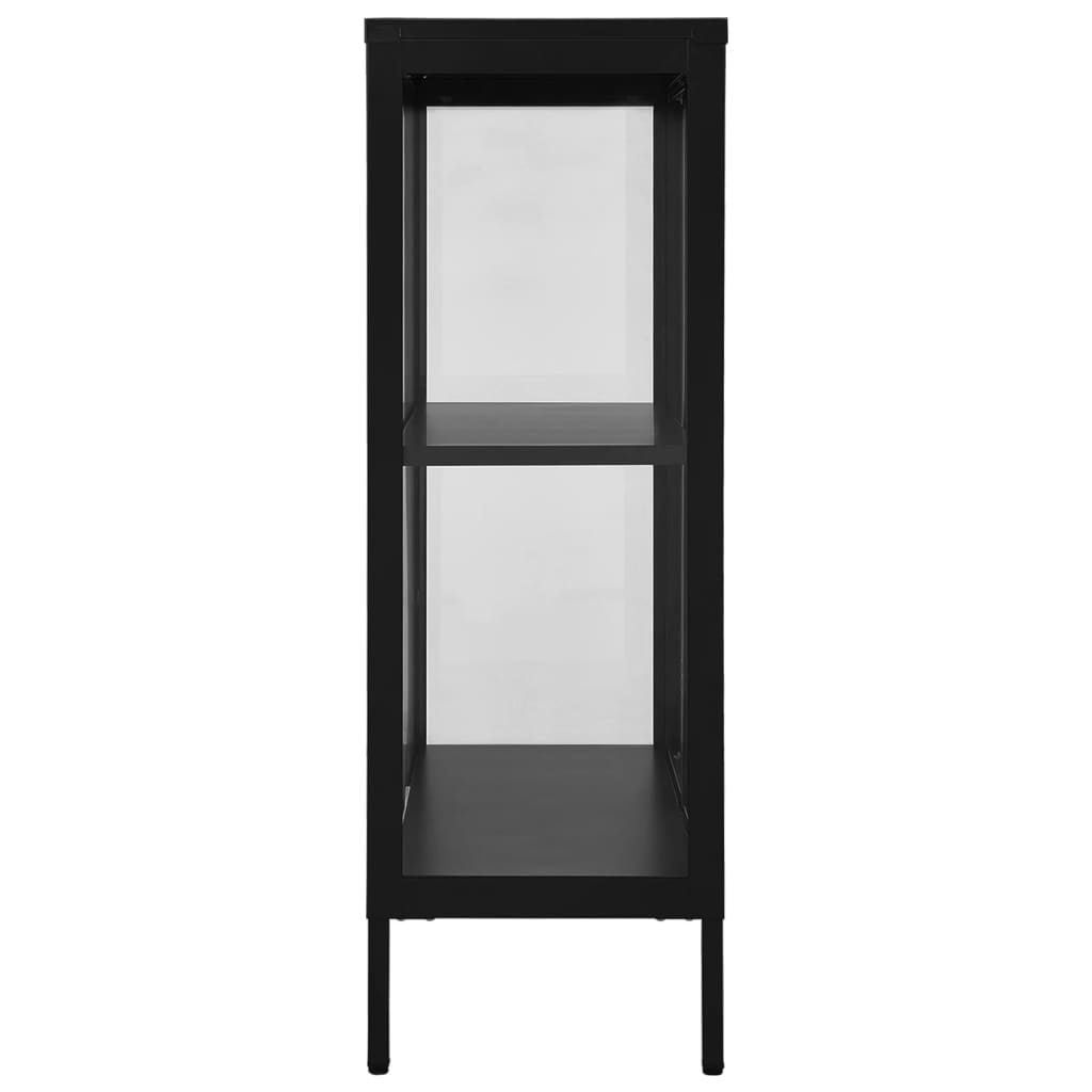 fekete acél és üveg tálalószekrény 75 x 35 x 105 cm