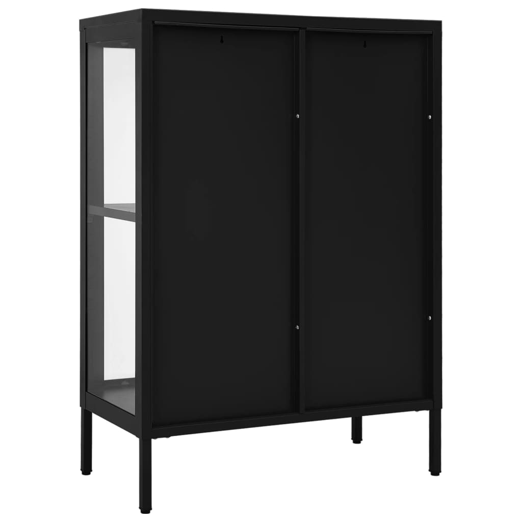 fekete acél és üveg tálalószekrény 75 x 35 x 105 cm