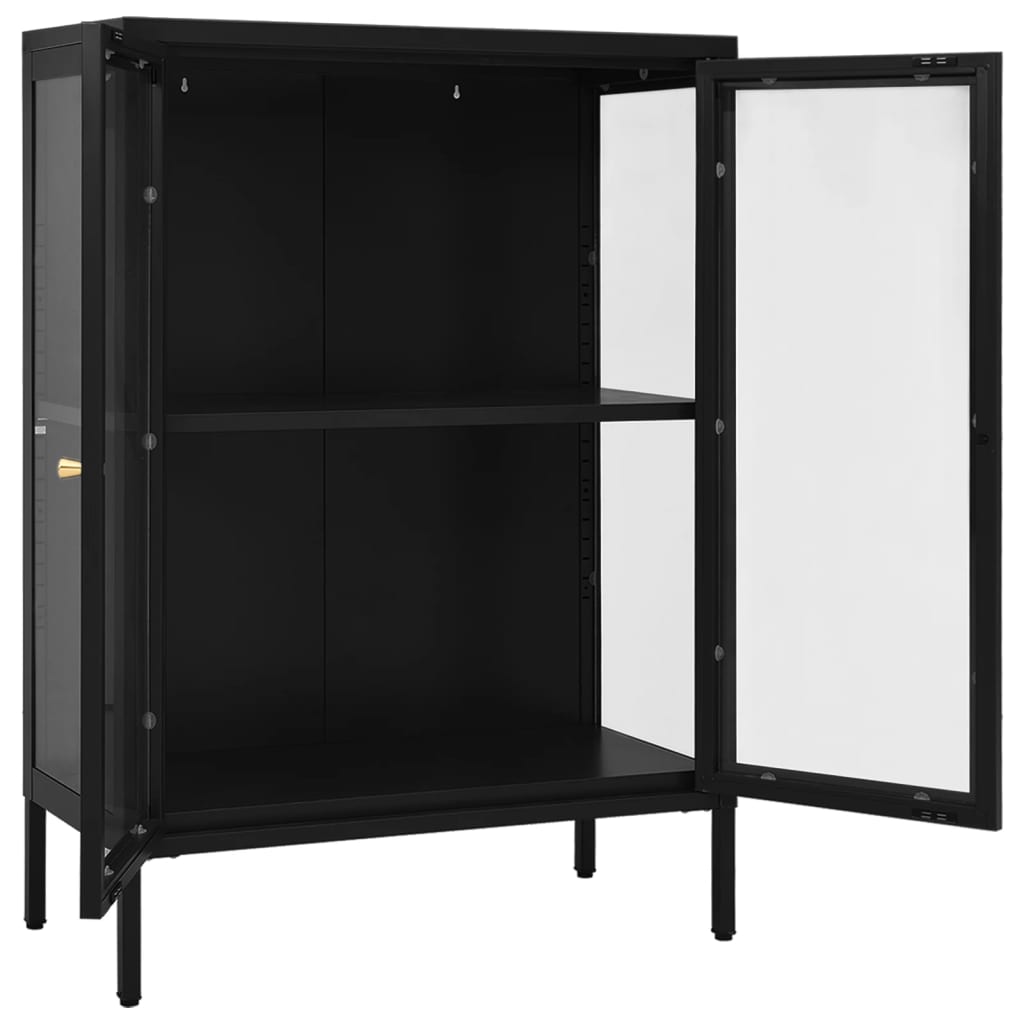 fekete acél és üveg tálalószekrény 75 x 35 x 105 cm