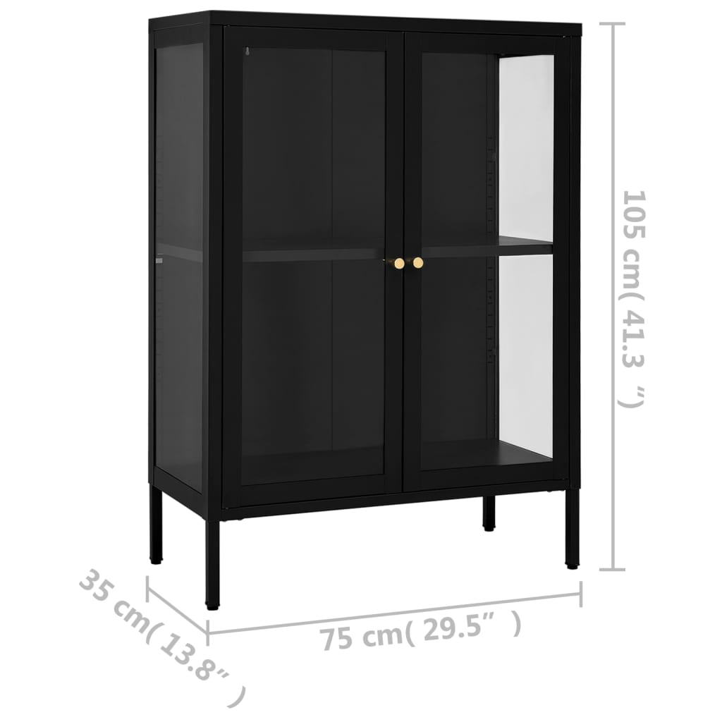 fekete acél és üveg tálalószekrény 75 x 35 x 105 cm
