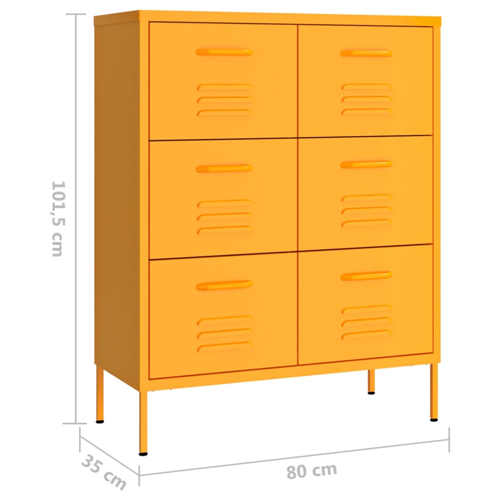 mustársárga acél fiókos szekrény 80 x 35 x 101,5 cm
