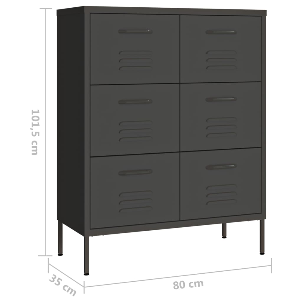 antracitszürke acél fiókos szekrény 80 x 35 x 101,5 cm