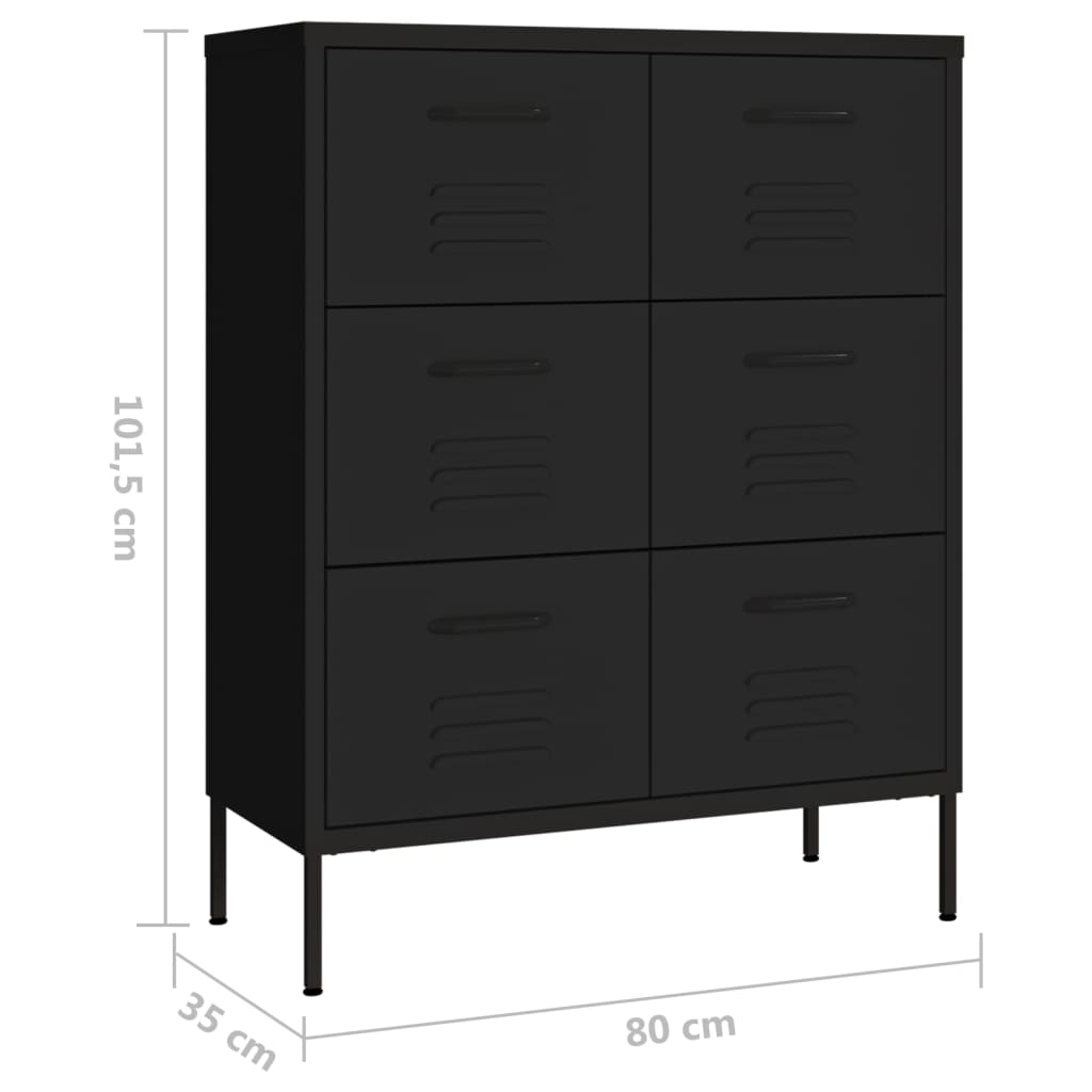 fekete acél fiókos szekrény 80 x 35 x 101,5 cm