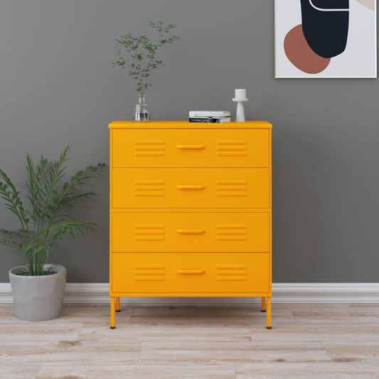 mustársárga acél fiókos szekrény 80 x 35 x 101,5 cm