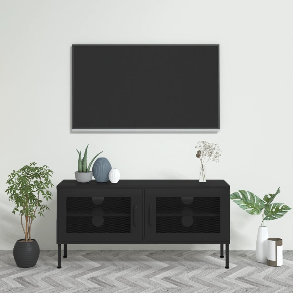 fekete acél TV-szekrény 105 x 35 x 50 cm