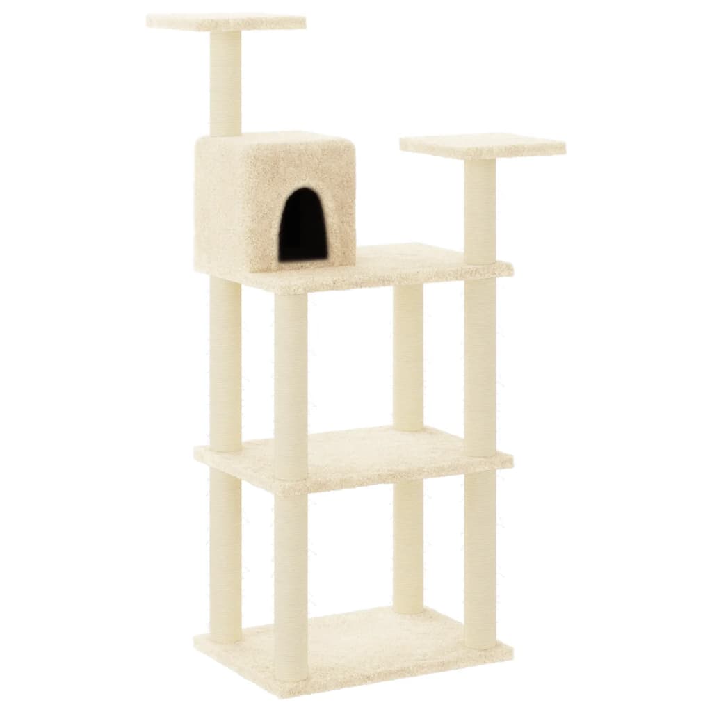 krémszínű macskabútor szizál kaparófákkal 118,5 cm