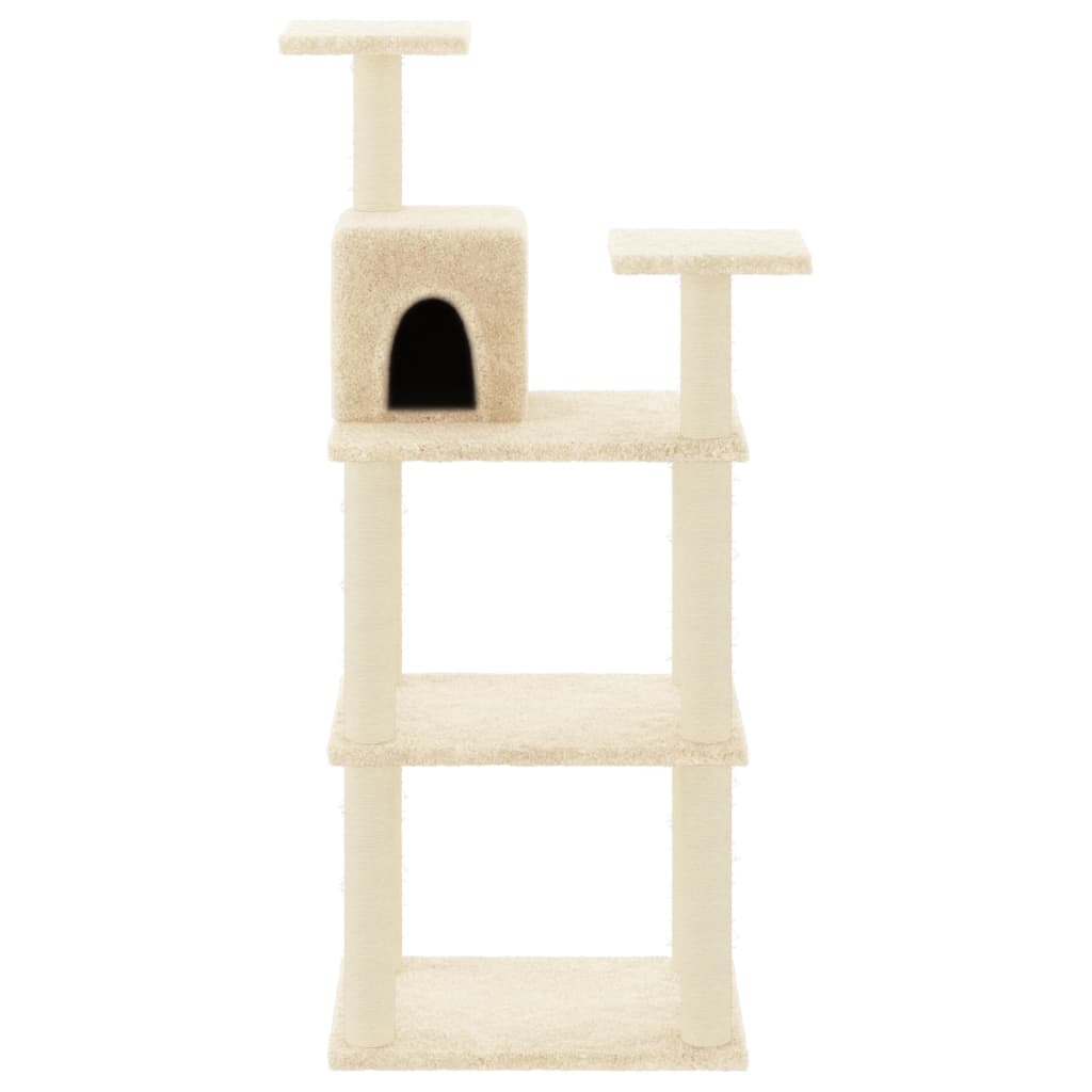 krémszínű macskabútor szizál kaparófákkal 118,5 cm